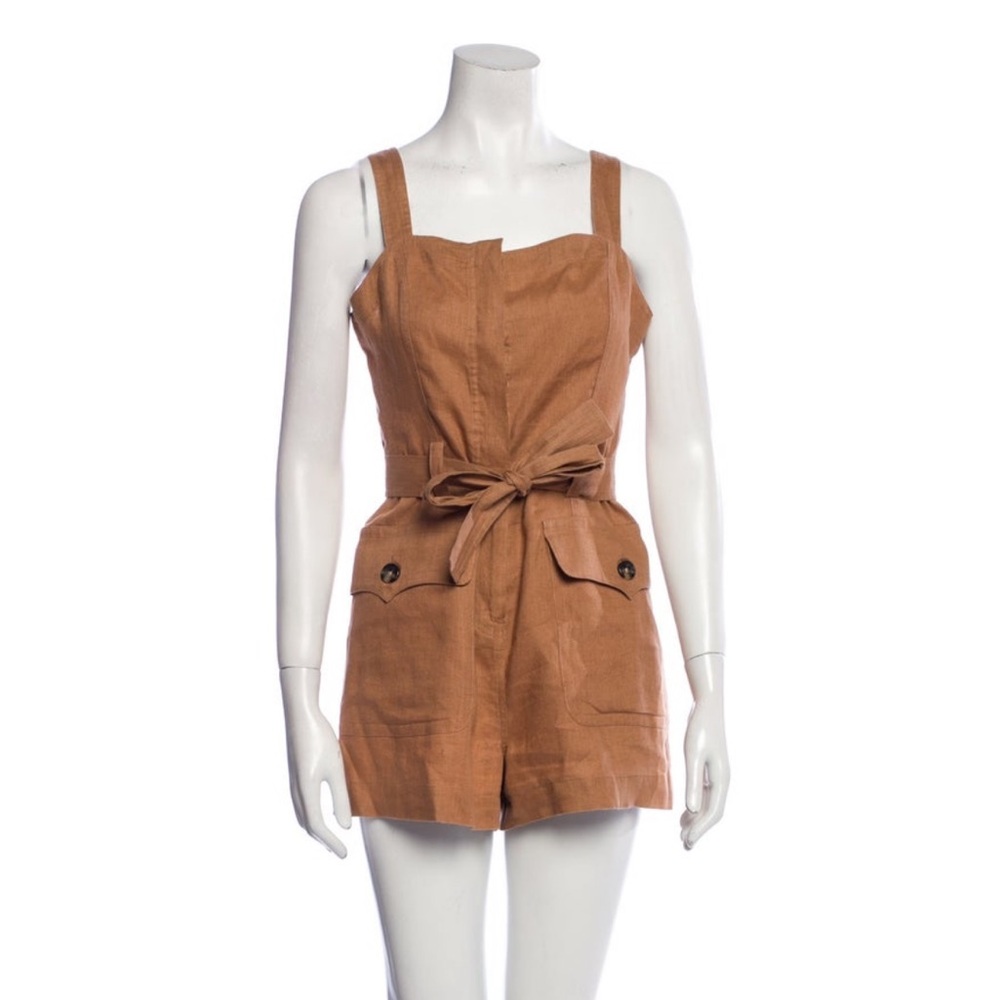 A.L.C. Tan Sleeveless Romper with Tie Belt